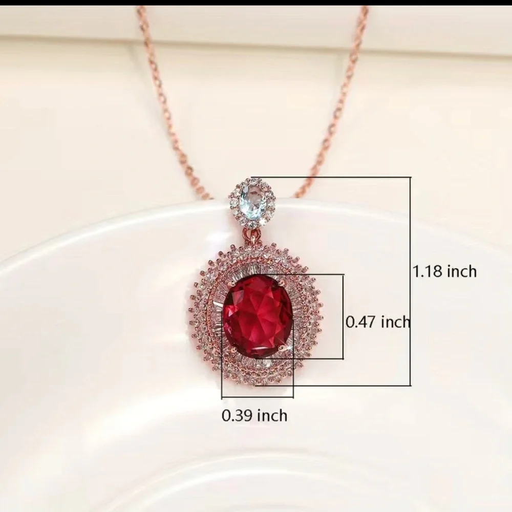Rose Gold Necklace with Red Oval Gemstone Pendant
